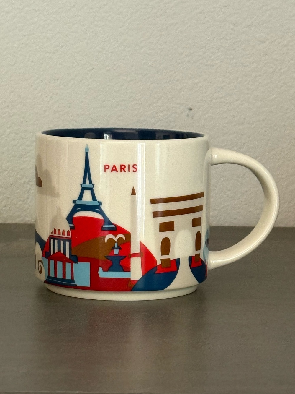 Starbucks Paris Landmark Ceramic Mug in White with Red & Blue Accents, new